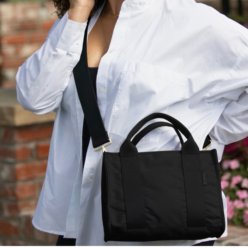 Canvelle mini boxy tote black canvas crossbody